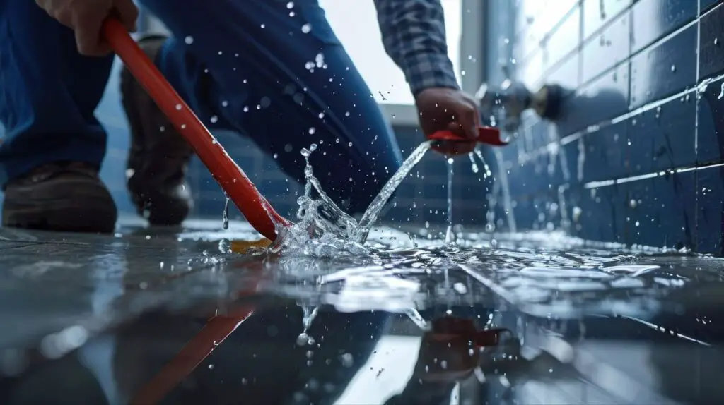 A professional repairs a flooded bathroom