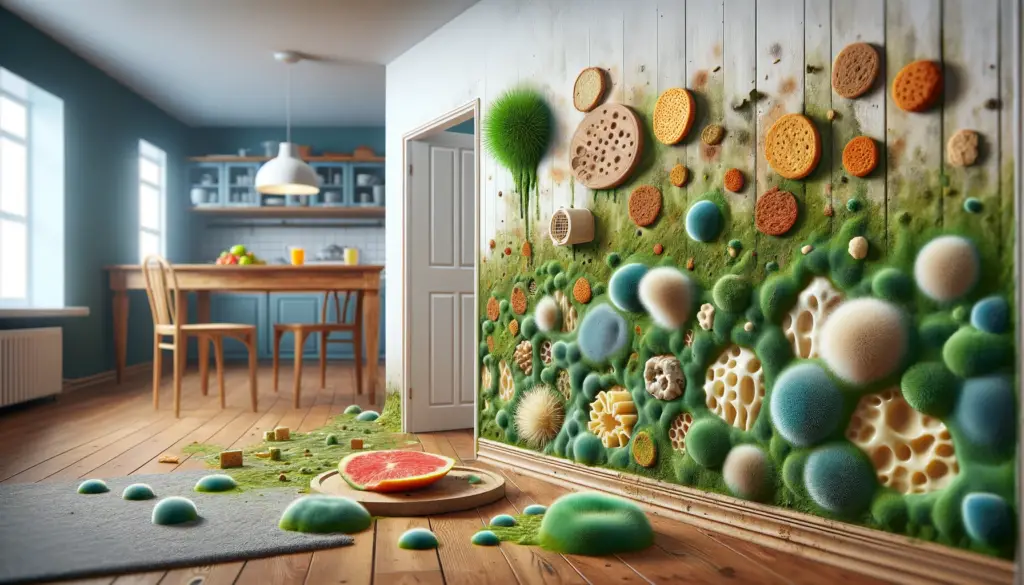 Depiction of green mold growing on the wall