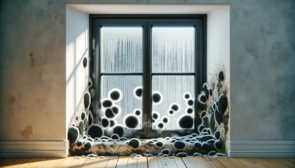 Black mold growth on and around windows