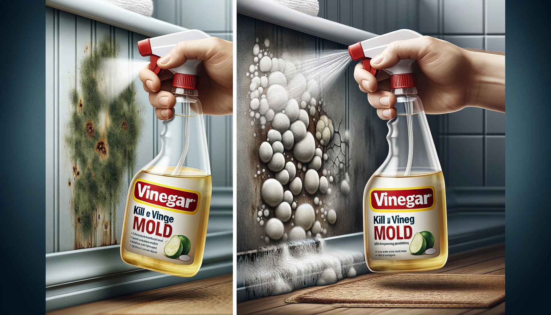 An example of vinegar killing mold on a wall
