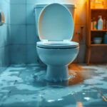 a flooded bathroom floor