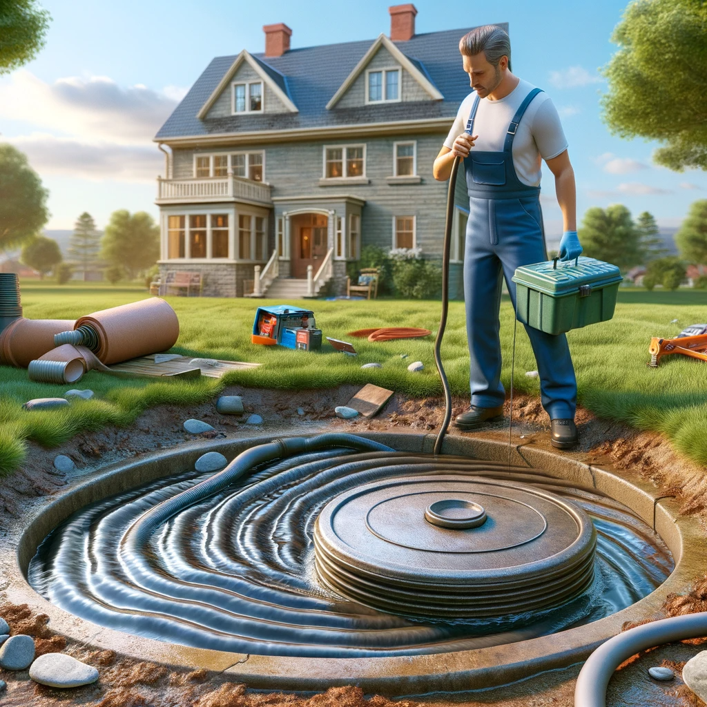 A depiction of a septic tank overflow scenario in a residential setting