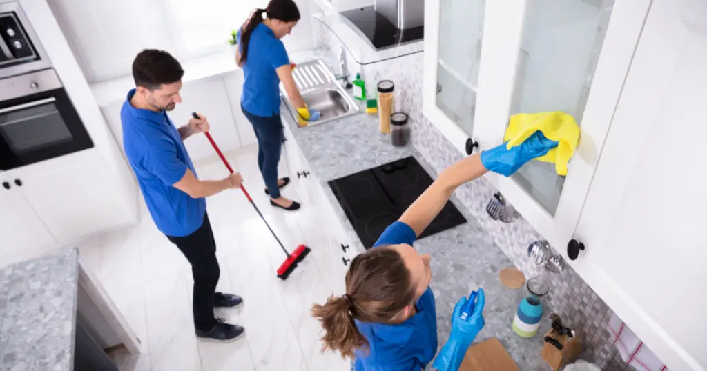cleaning crew working in home
