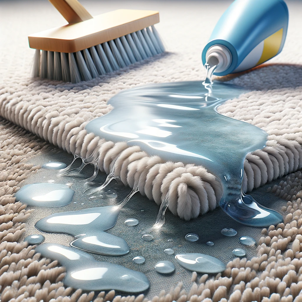 A Close up of carpet with water stains showcasing the cleaning process without damaging the carpet