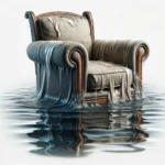 In image of a chair sitting in water, illustrating the impact of water damage