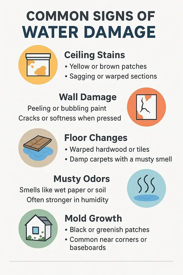 infographic showing the common signs of water damage