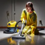 Person using a wet vacuum to remove water from a carpet