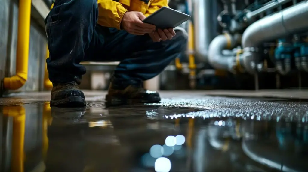 Technician working on water damage repair with specialized equipment