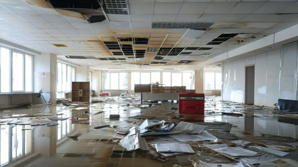 office flood damage scene