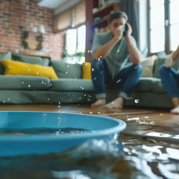 a residential room with flooding